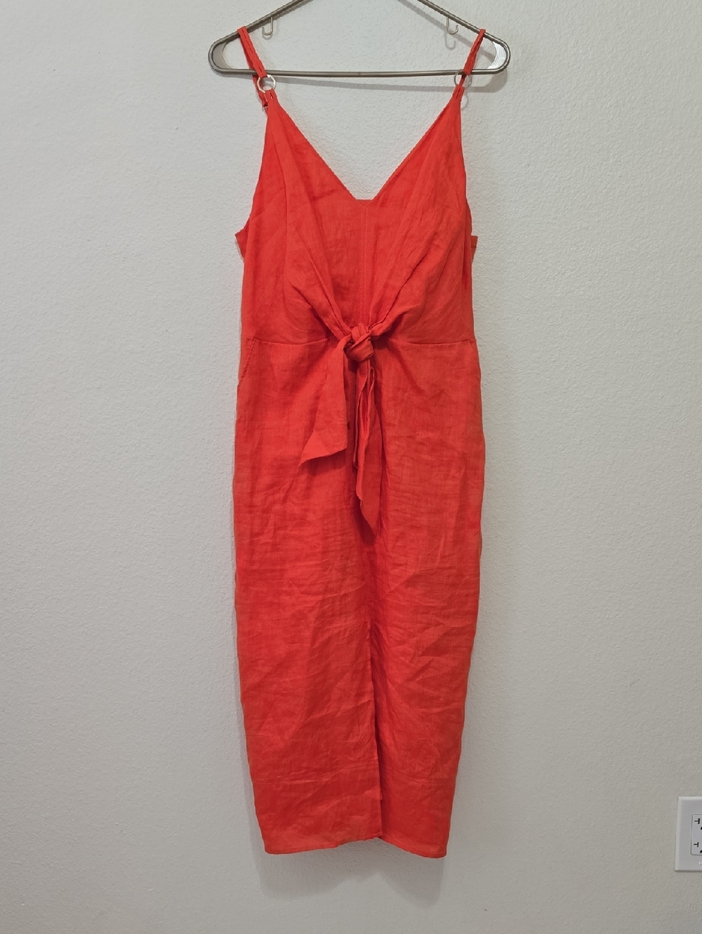Reiss Red Midi Tie-Front Linen Dress